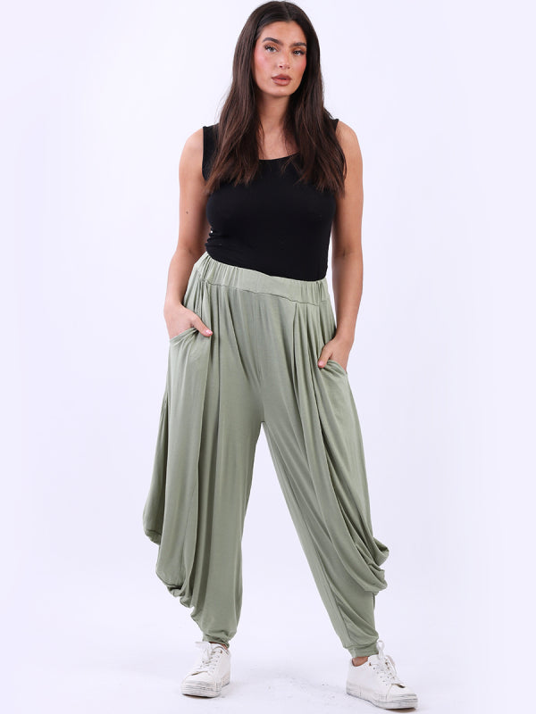 plus size side pockets jersey harem trousers