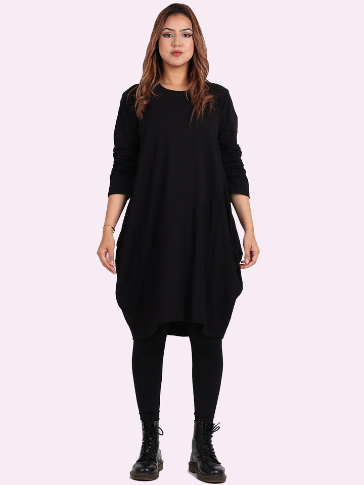 italian side pockets plain cotton lagenlook dress