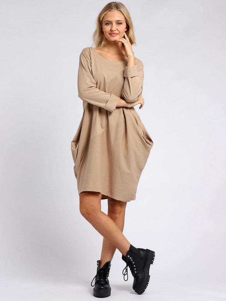 italian side pockets plain cotton lagenlook dress
