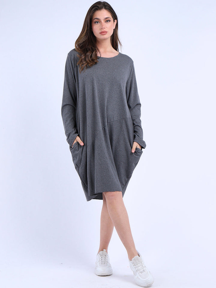 italian side pockets plain cotton lagenlook dress