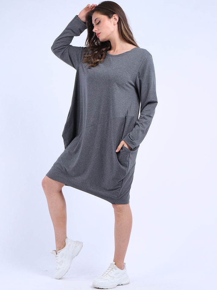 italian side pockets plain cotton lagenlook dress
