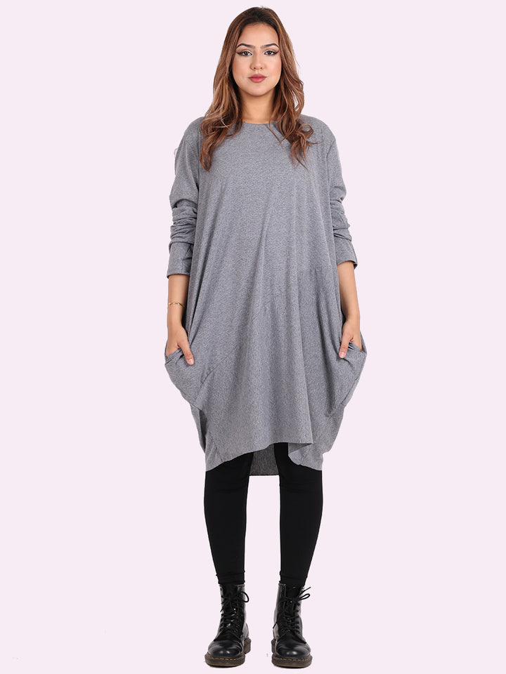 italian side pockets plain cotton lagenlook dress