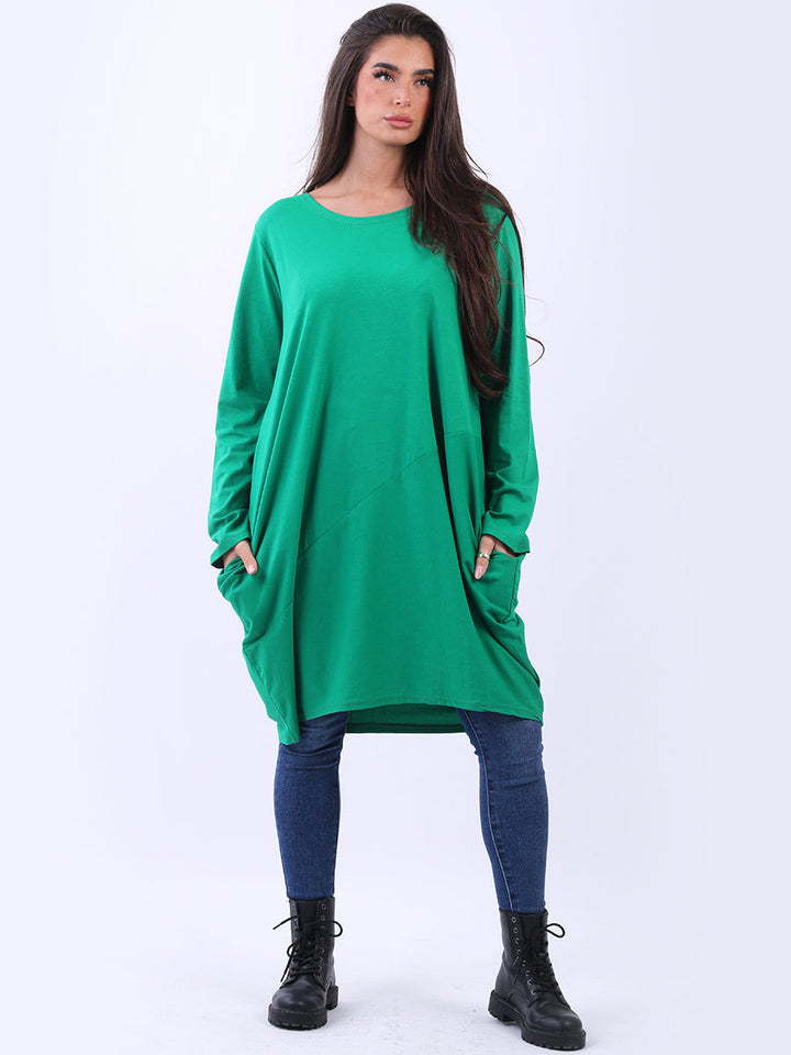 italian side pockets plain cotton lagenlook dress