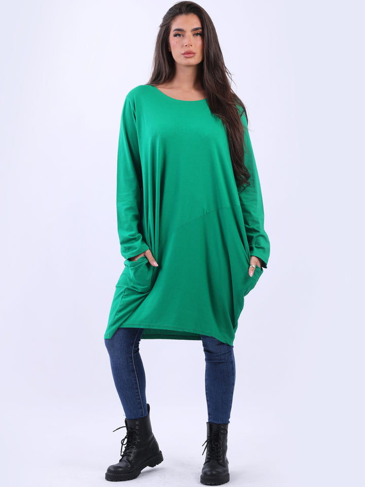 italian side pockets plain cotton lagenlook dress