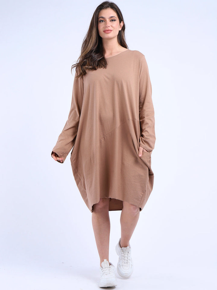 italian side pockets plain cotton lagenlook dress