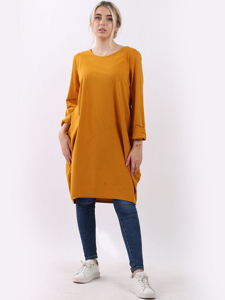 italian side pockets plain cotton lagenlook dress