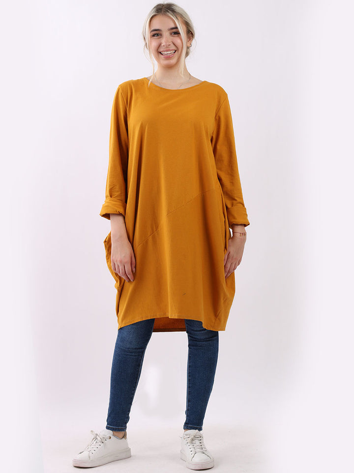 italian side pockets plain cotton lagenlook dress