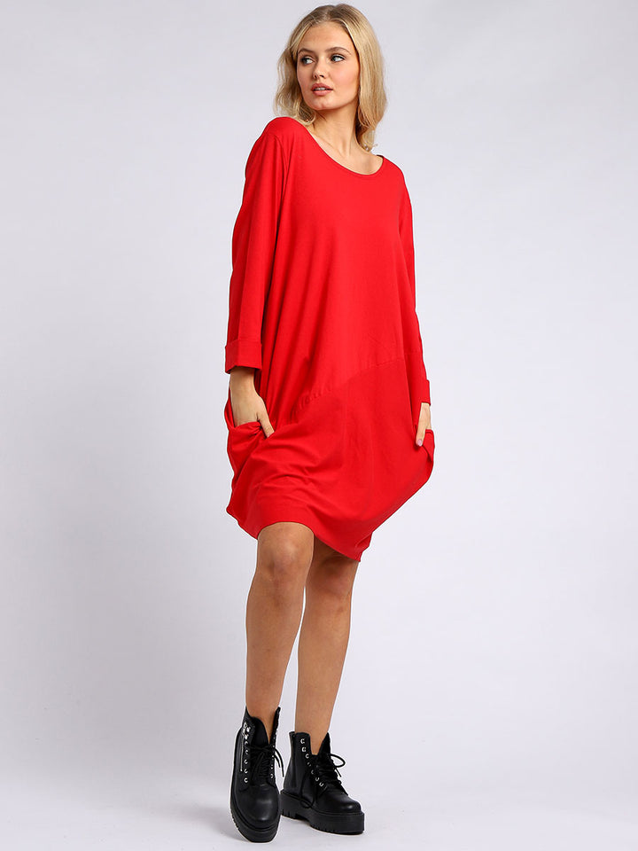 italian side pockets plain cotton lagenlook dress