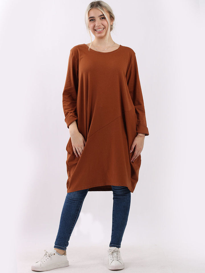 italian side pockets plain cotton lagenlook dress