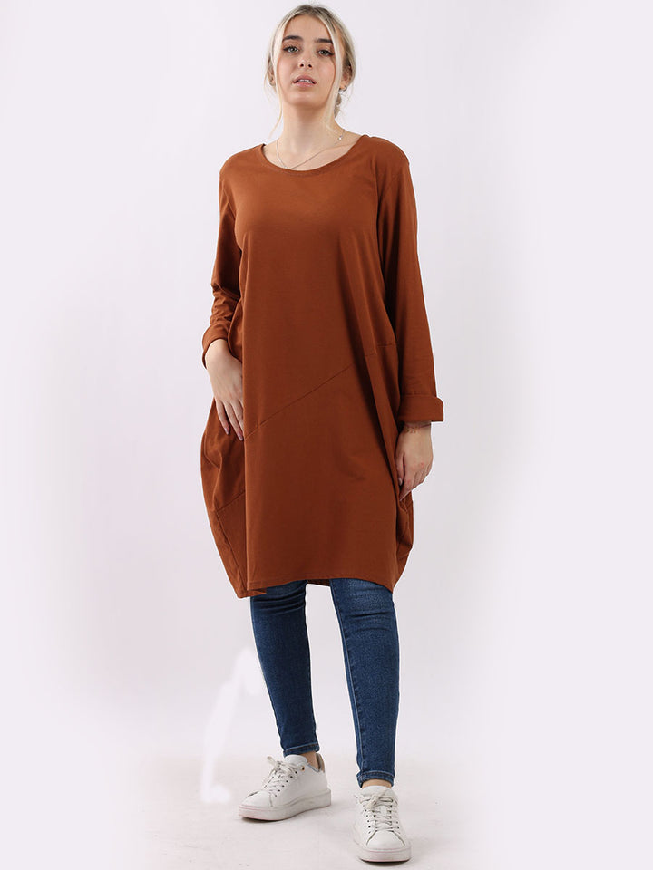 italian side pockets plain cotton lagenlook dress
