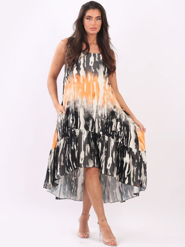 Sleeveless Digital Tie Dye Tank Dress Black