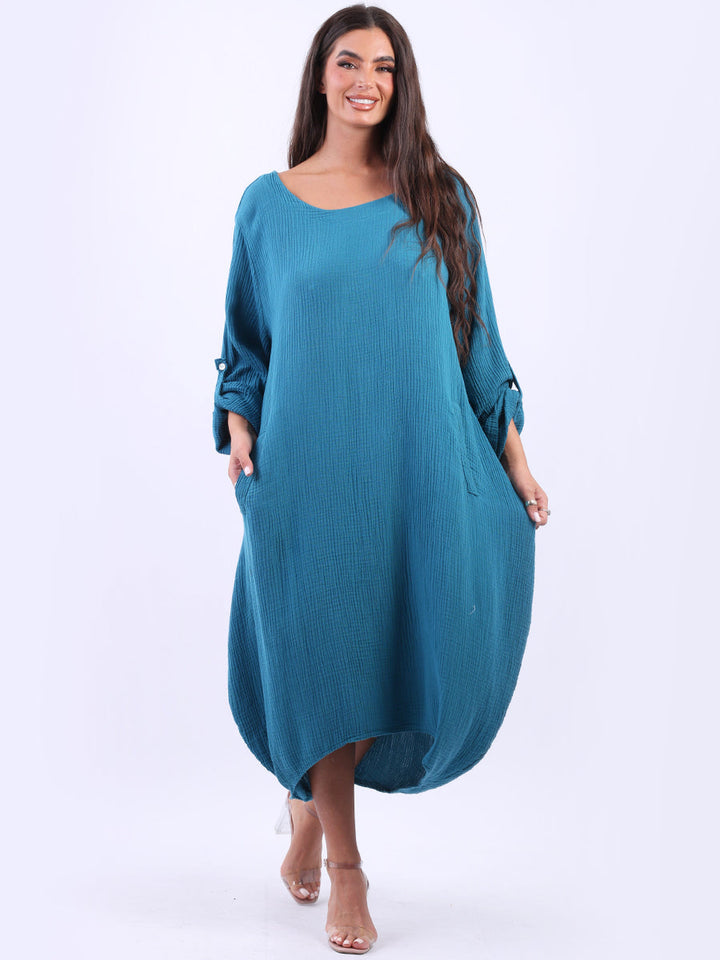 Solid Cotton Oversized Dress Aqua