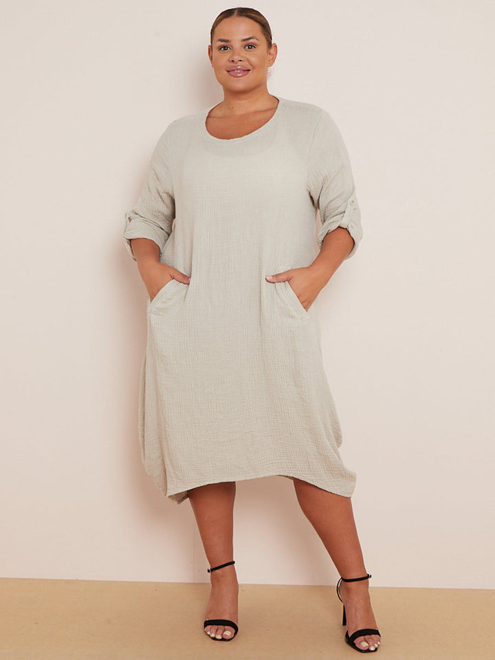 Solid Cotton Oversized Dress Beige