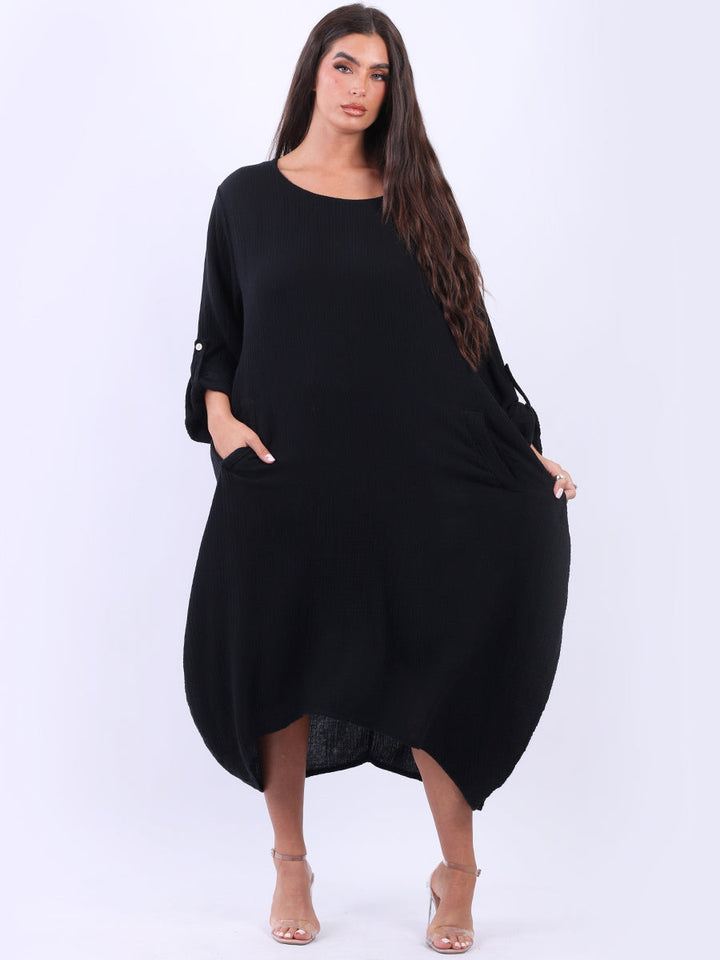 Solid Cotton Oversized Dress Black