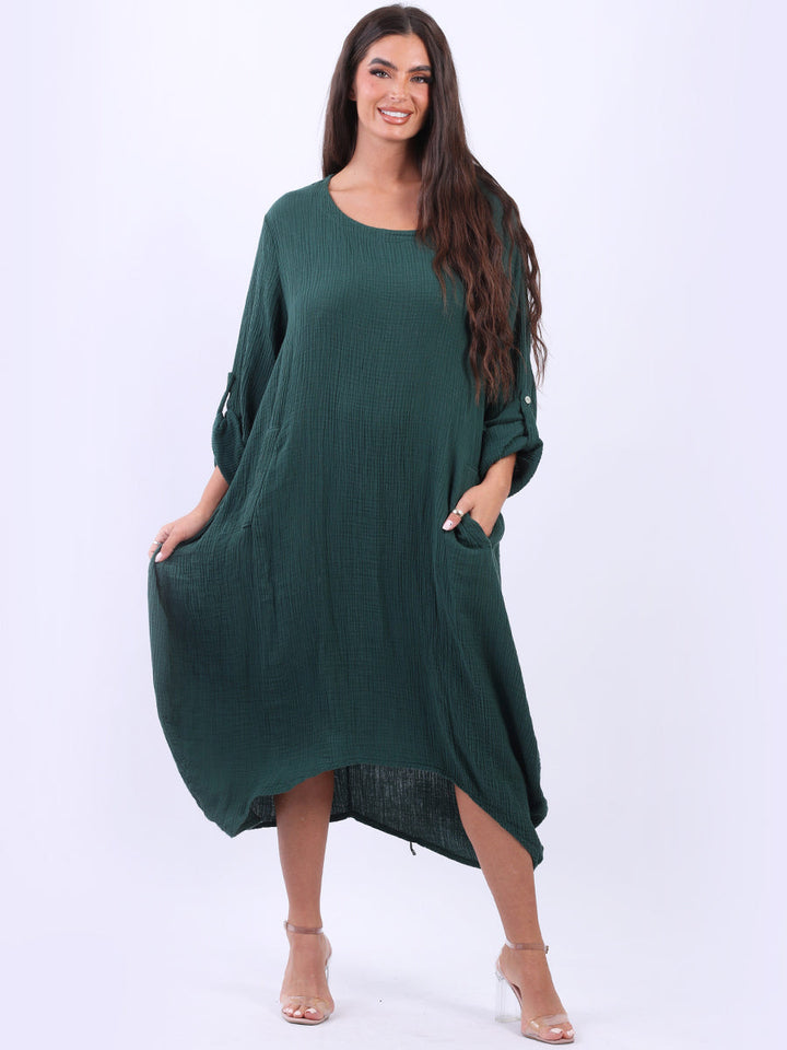 Solid Cotton Oversized Dress Bottle Green