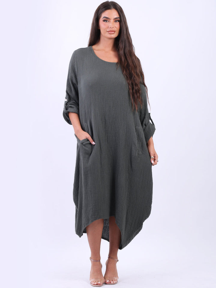 Solid Cotton Oversized Dress Charcoal