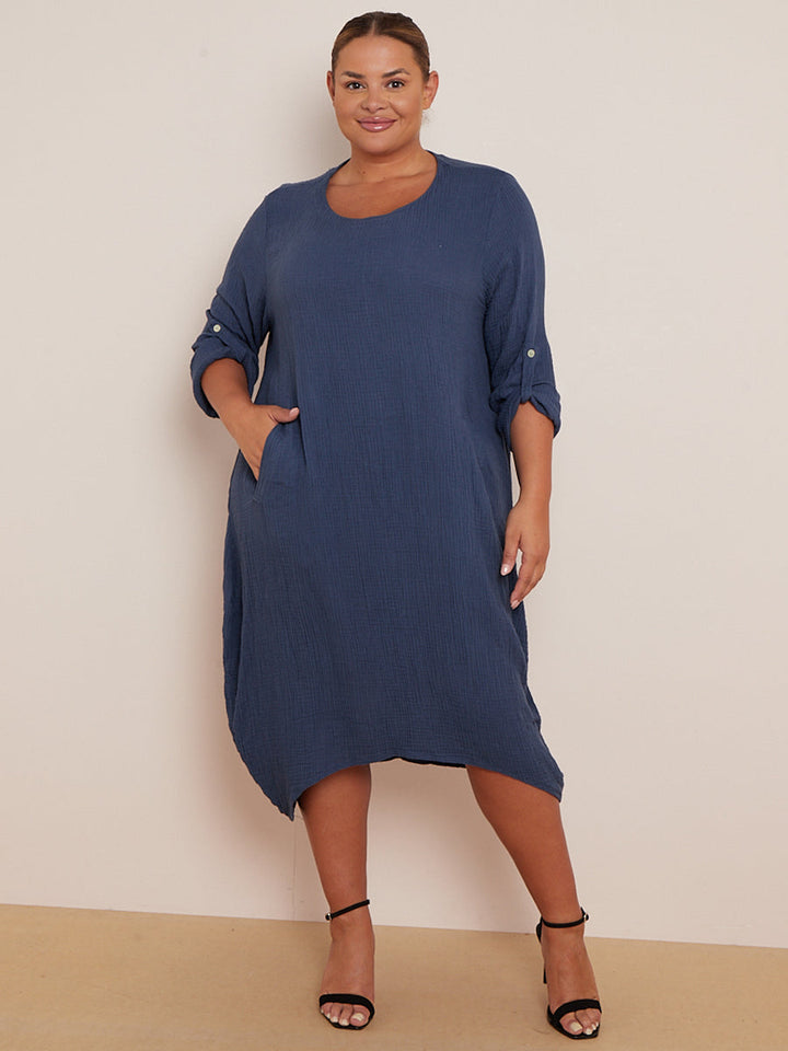 Solid Cotton Oversized Dress Denim