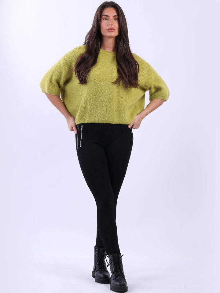 Knit Woolen Crop Jumper Lime Green