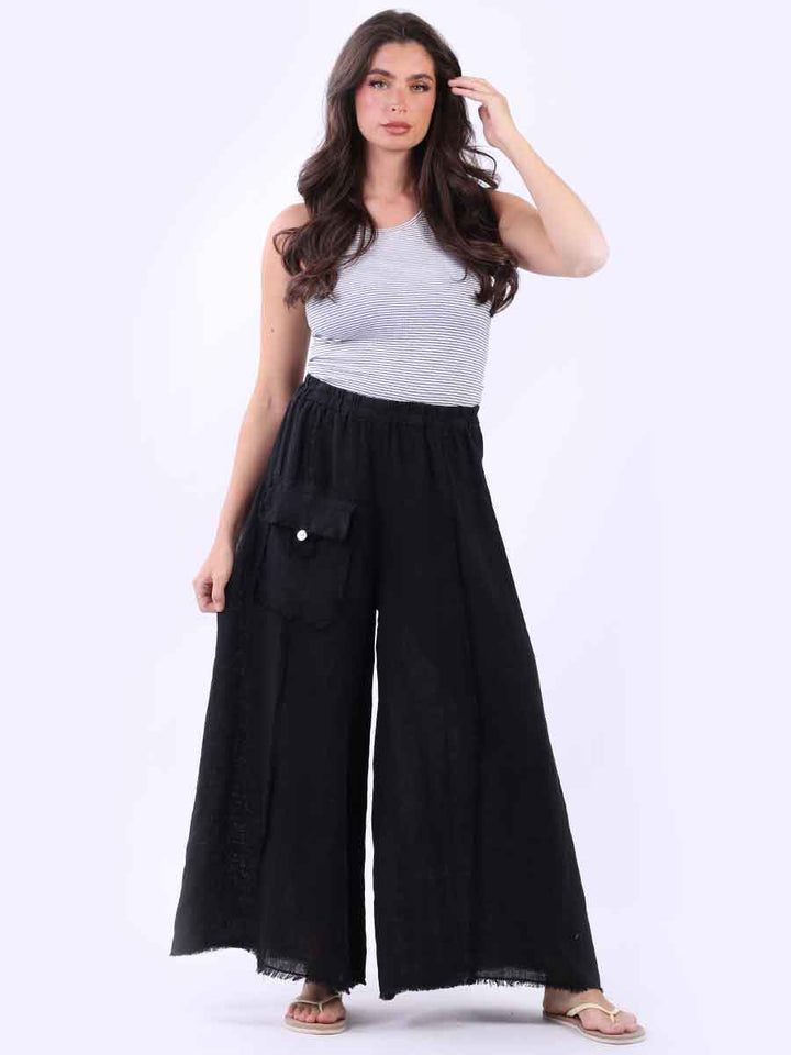Italian Solid Linen Palazzo Black