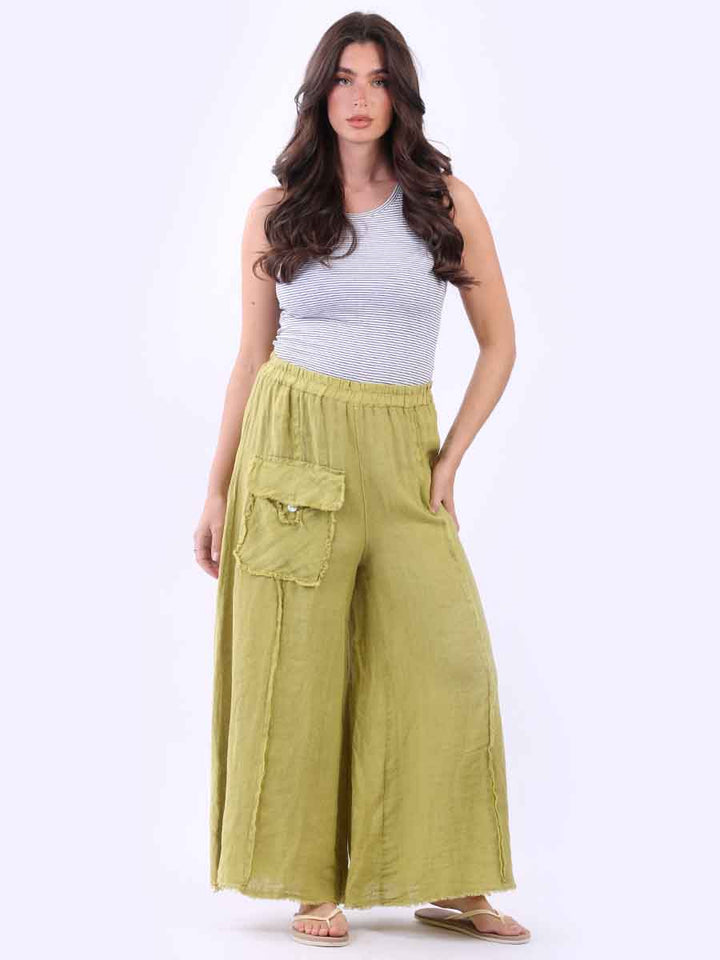 Italian Solid Linen Palazzo Olive