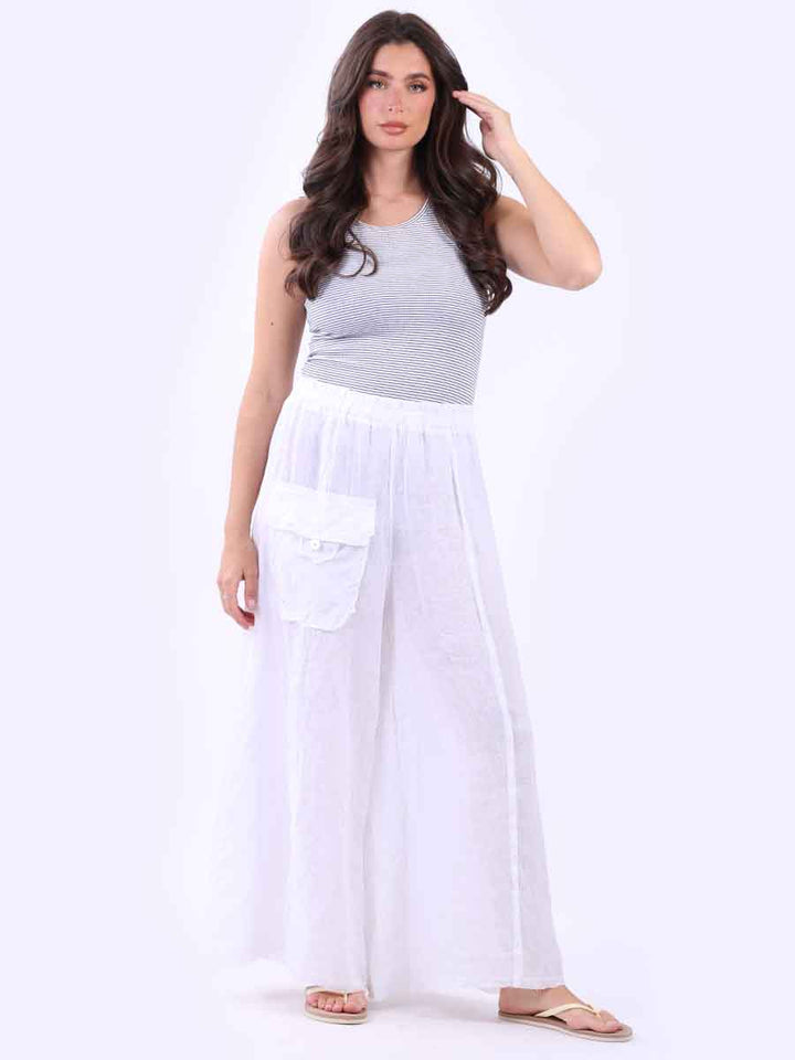 Italian Solid Linen Palazzo White