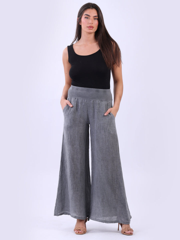 Linen Vintage Washed Wide Leg Trouser Charcoal