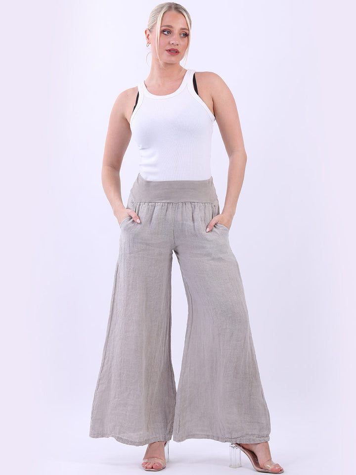 Linen Vintage Washed Wide Leg Trouser Mocha