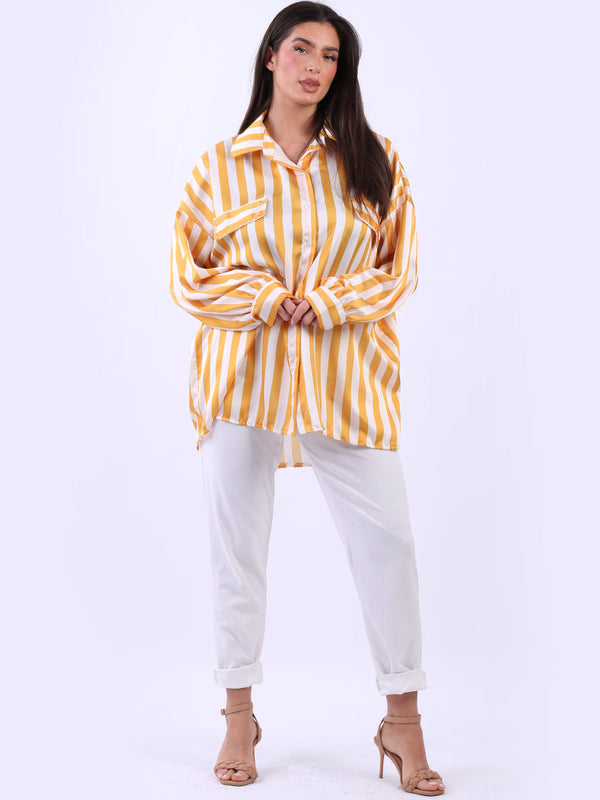 Stripy Button Down Cotton Shirt Mustard