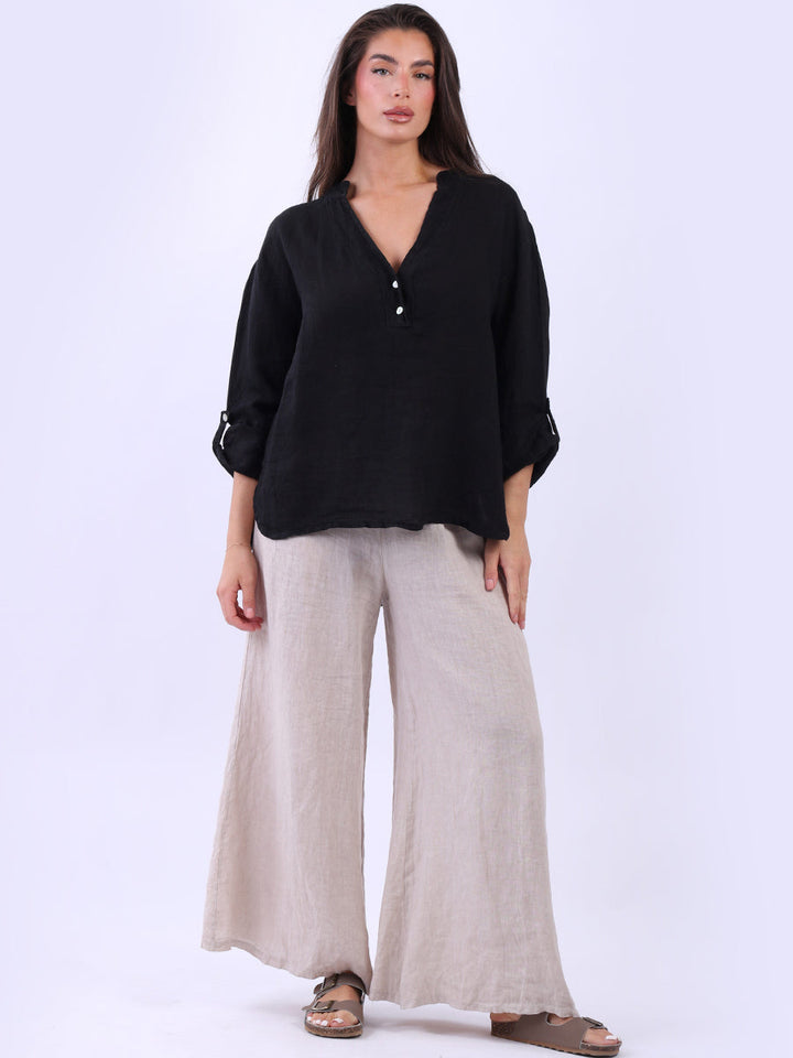 Italian Linen Baggy Top Black
