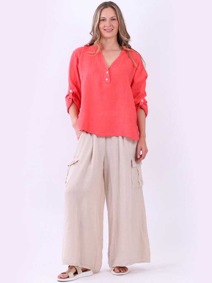 Italian Linen Baggy Top Coral