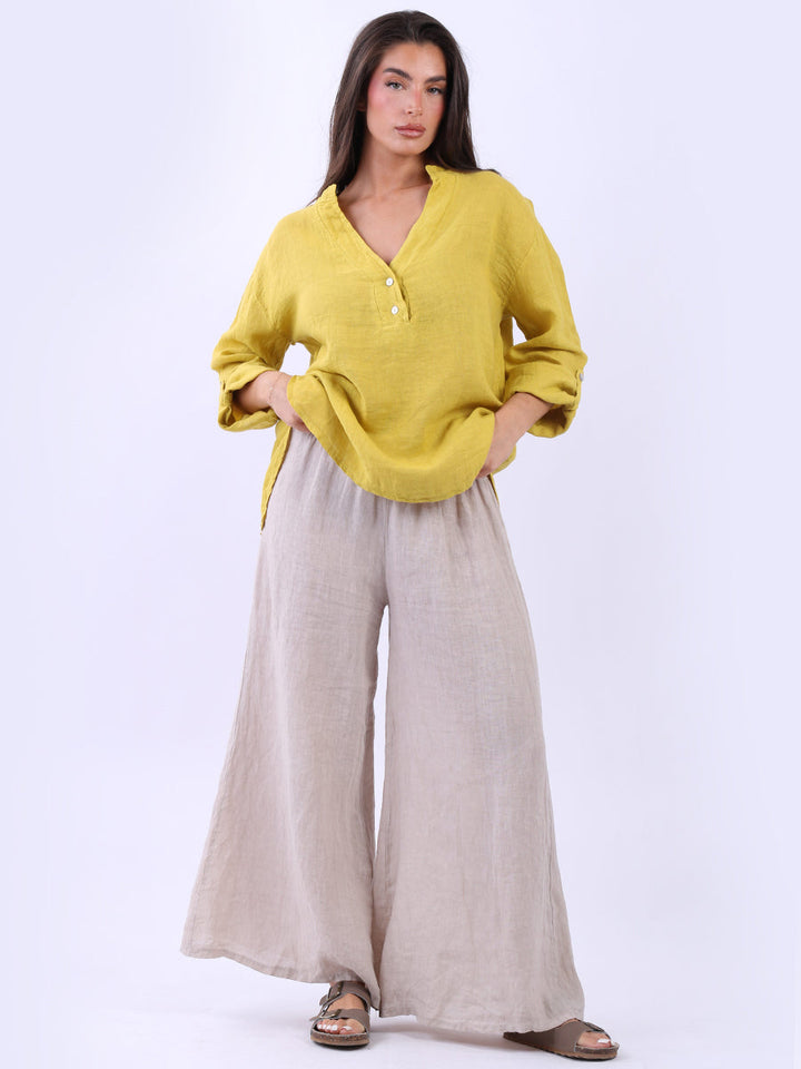 Italian Linen Baggy Top Mustard