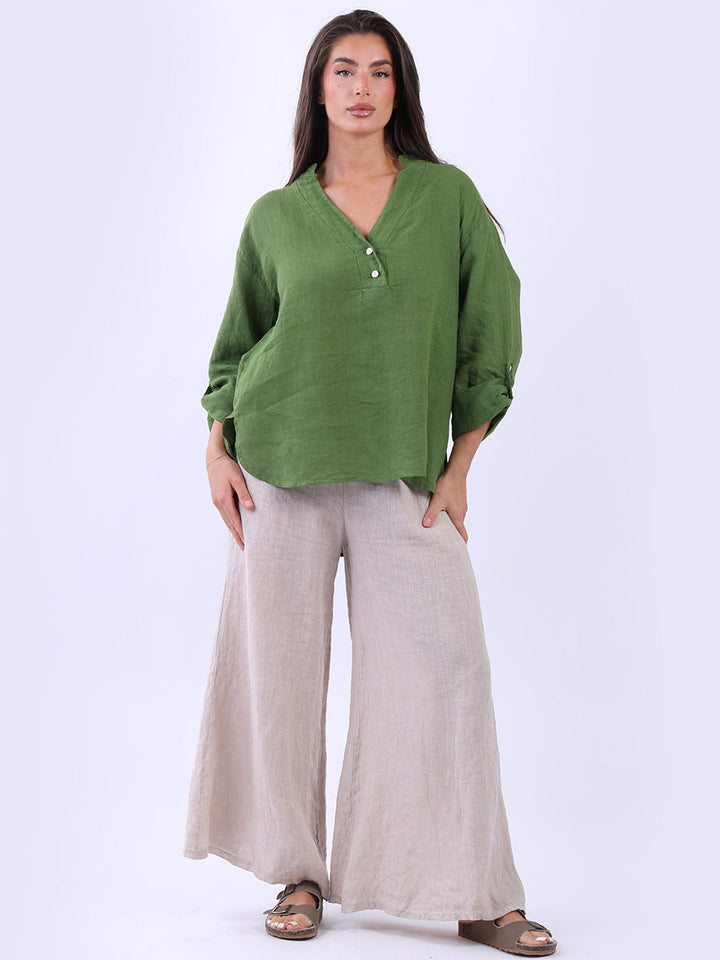Italian Linen Baggy Top Olive