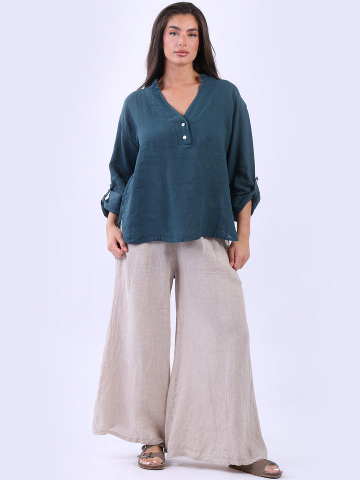 Italian Linen Baggy Top Teal