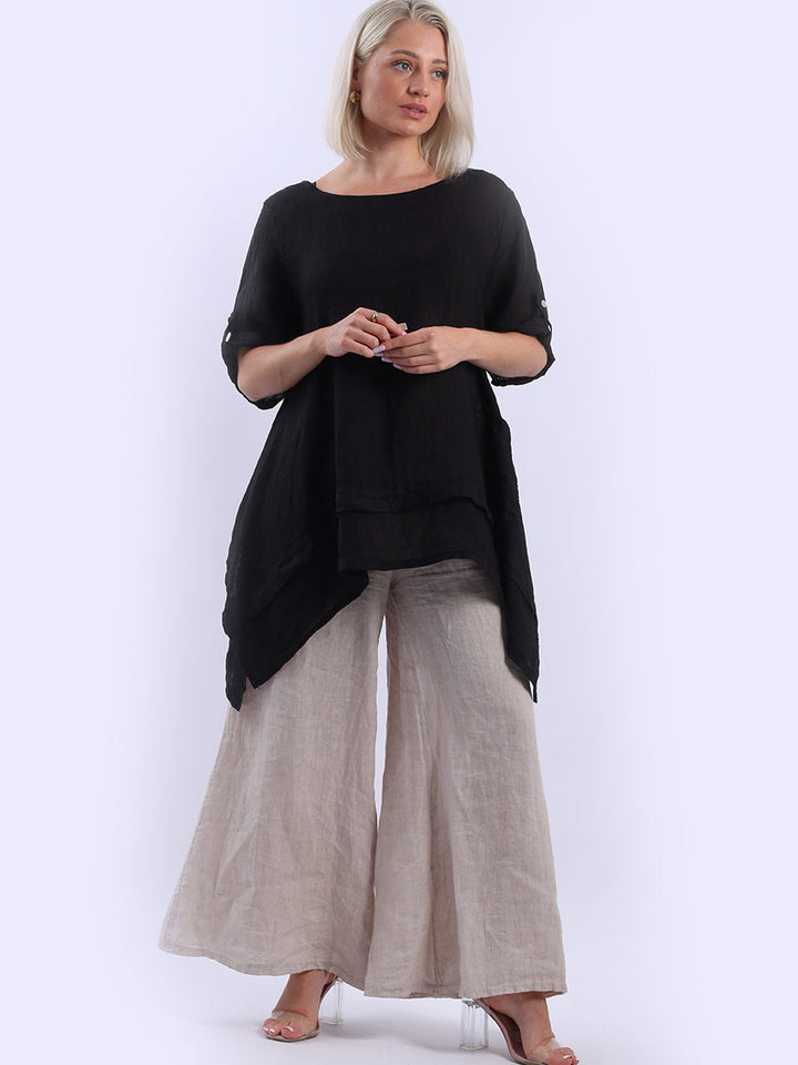 Plain Linen Tunic Top Black