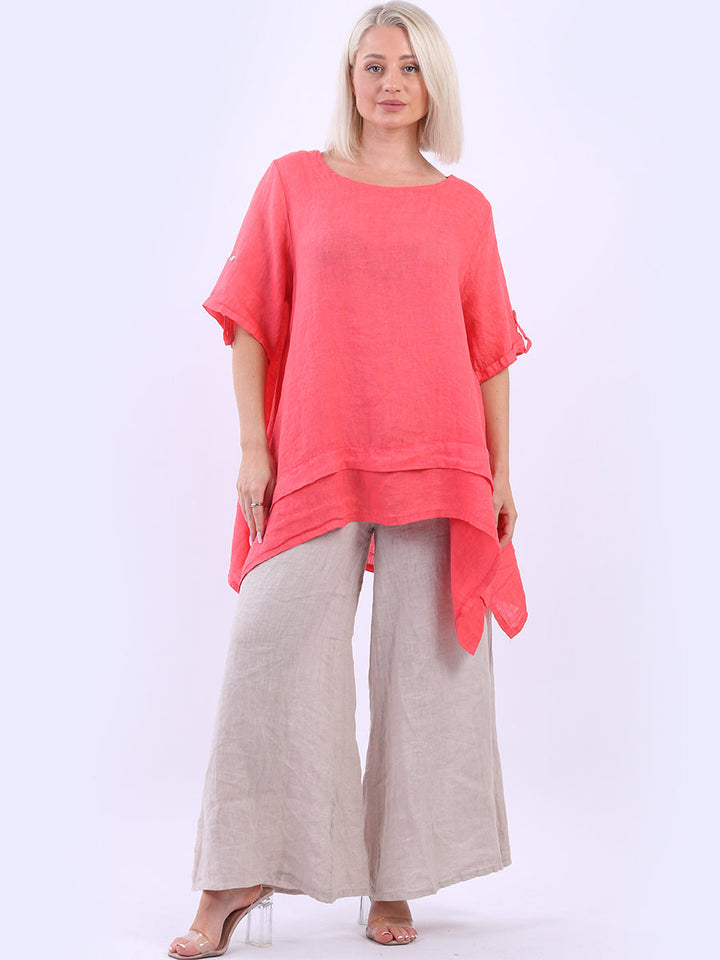 Plain Linen Tunic Top Coral
