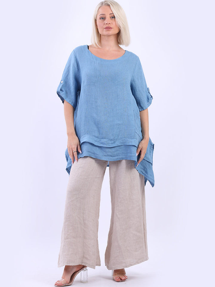 Plain Linen Tunic Top Denim
