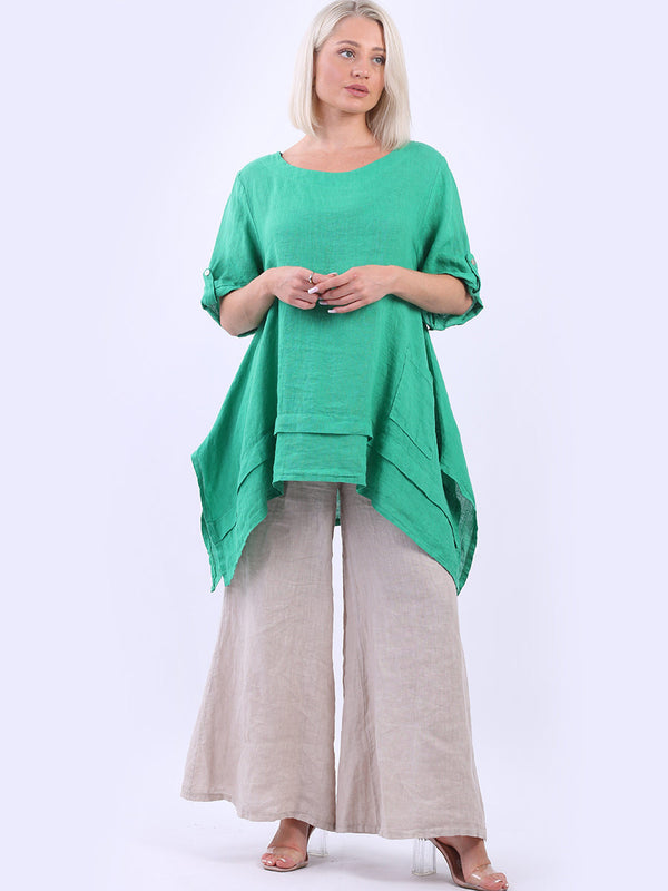 Plain Linen Tunic Top Green