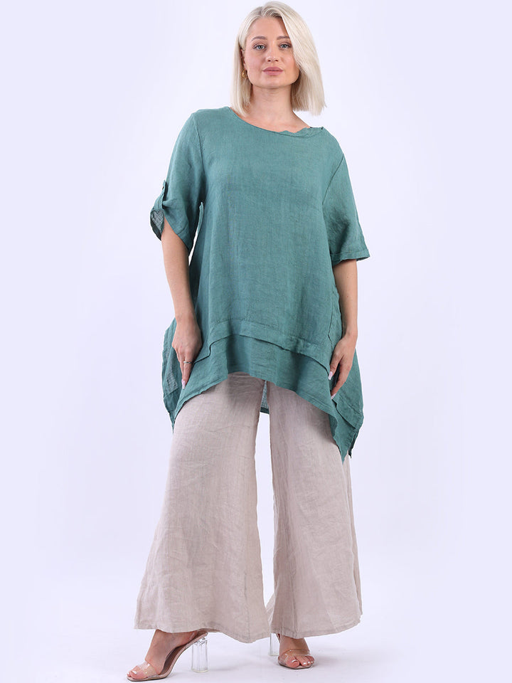 Plain Linen Tunic Top Ocean Blue