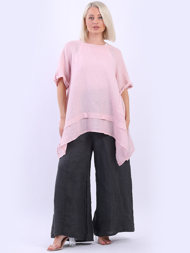 Plain Linen Tunic Top Pink