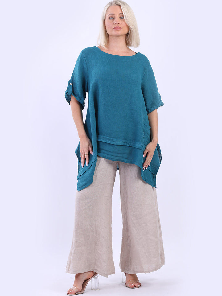 Plain Linen Tunic Top Teal