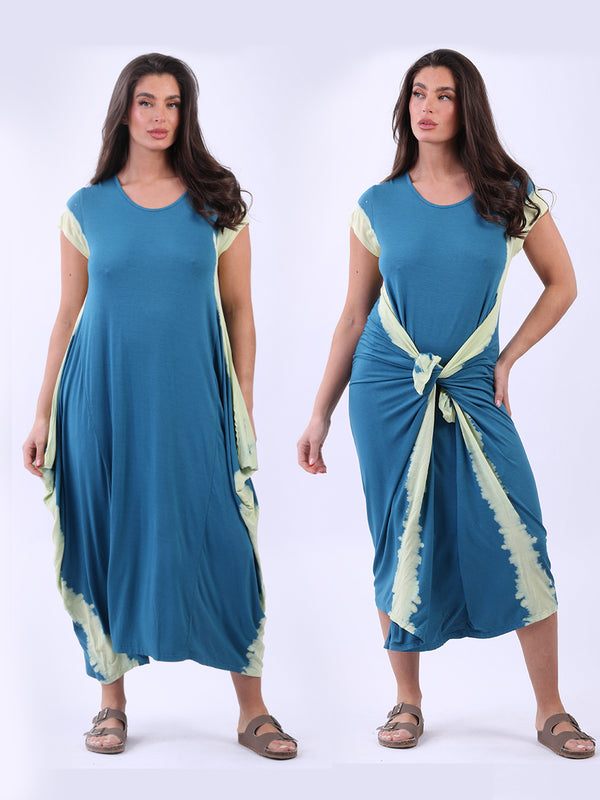 Plus Size Tie And Dye Print Ladies Lagenlook Drape Maxi Dress