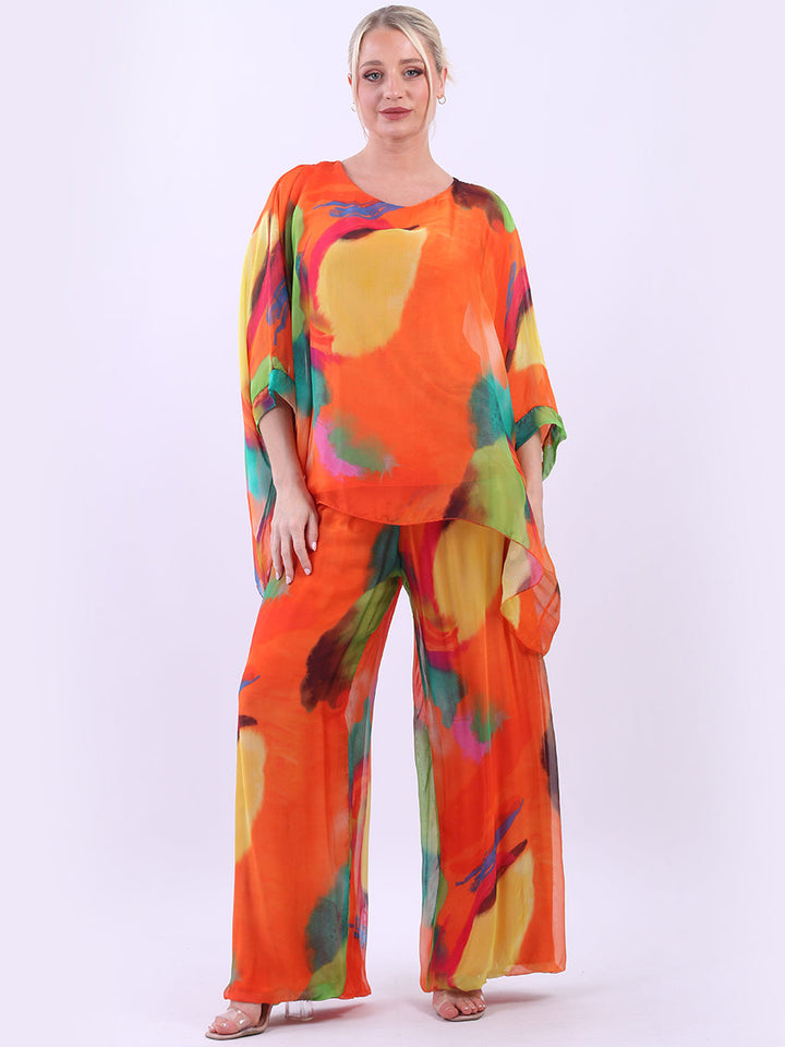 Tie Dye Batwing Silk Tunic Top Orange