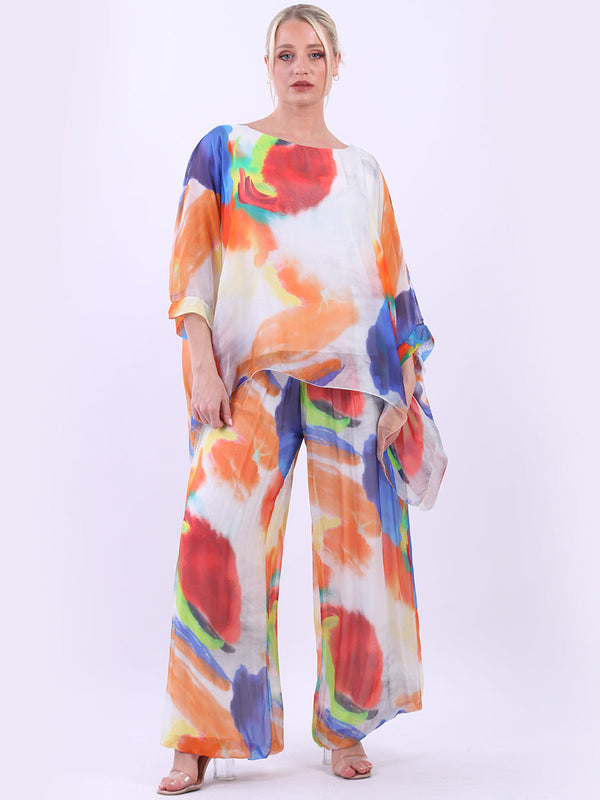 Tie Dye Batwing Silk Tunic Top White