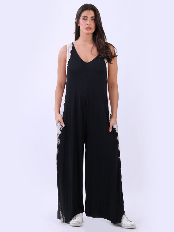 Tie Dyed Wide Leg Oversized Jumpsuit Black