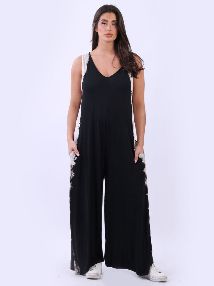 Tie Dyed Wide Leg Oversized Jumpsuit Black