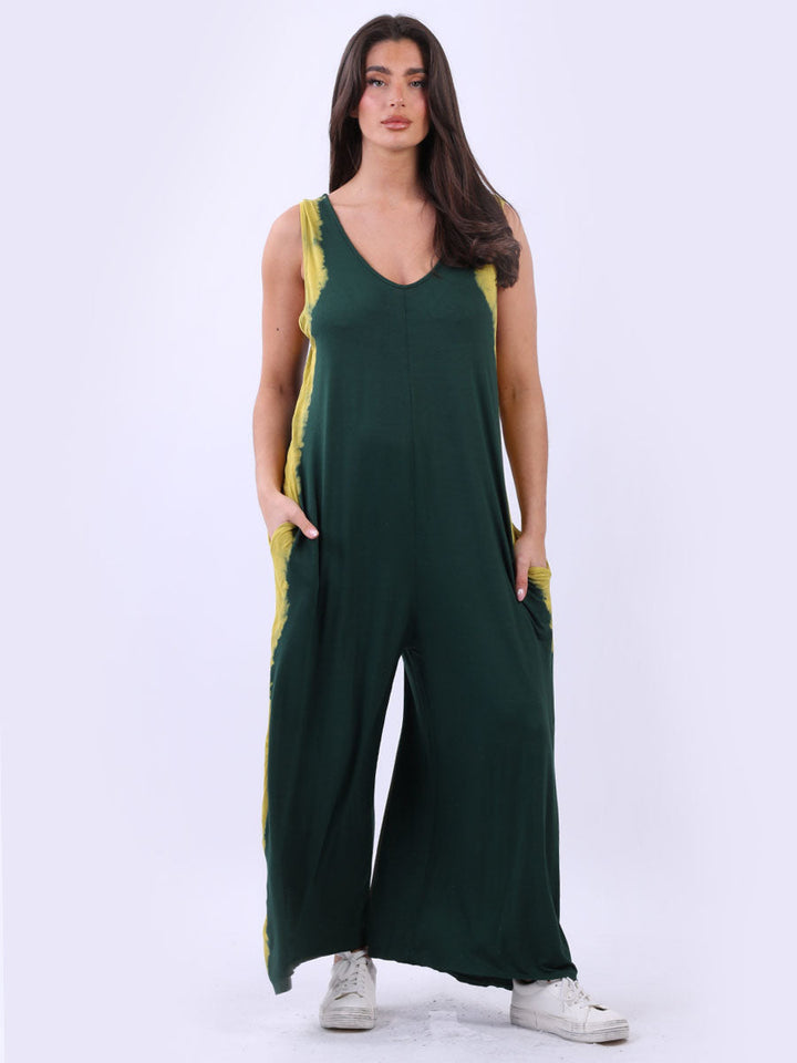 Tie Dyed Wide Leg Oversized Jumpsuit Bottle Green