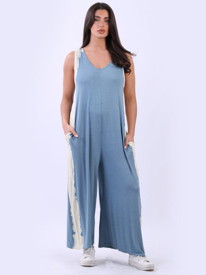 Tie Dyed Wide Leg Oversized Jumpsuit Denim