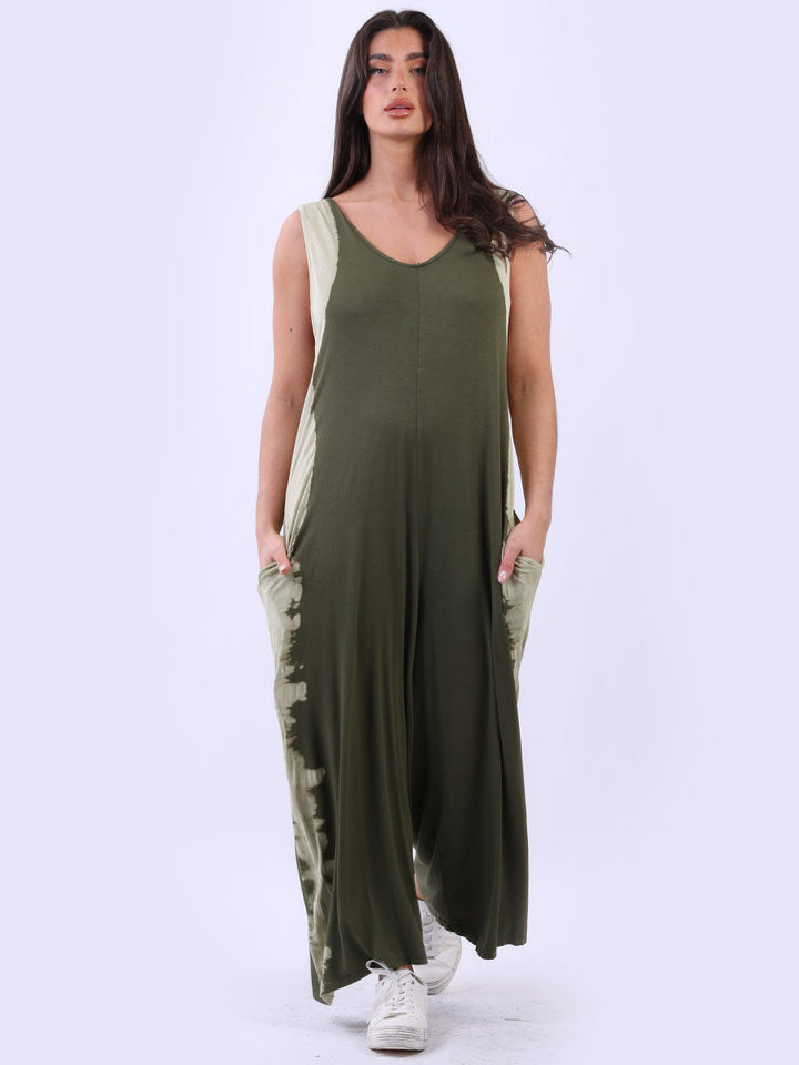 Tie Dyed Wide Leg Oversized Jumpsuit Khaki