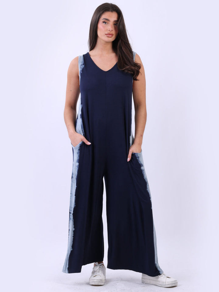 Tie Dyed Wide Leg Oversized Jumpsuit Navy