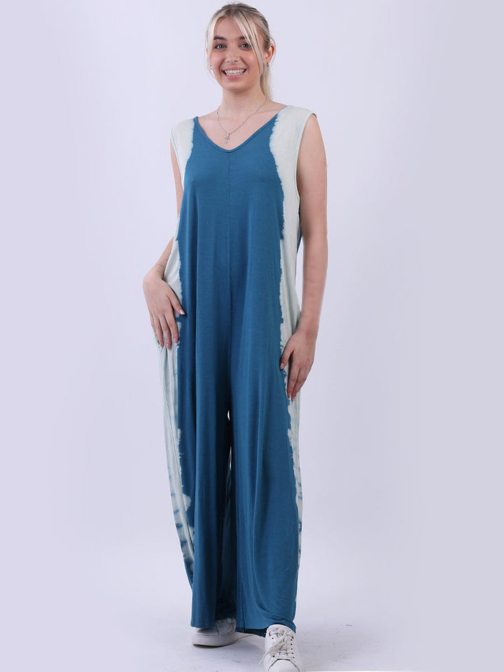 Tie Dyed Wide Leg Oversized Jumpsuit Ocean Blue  